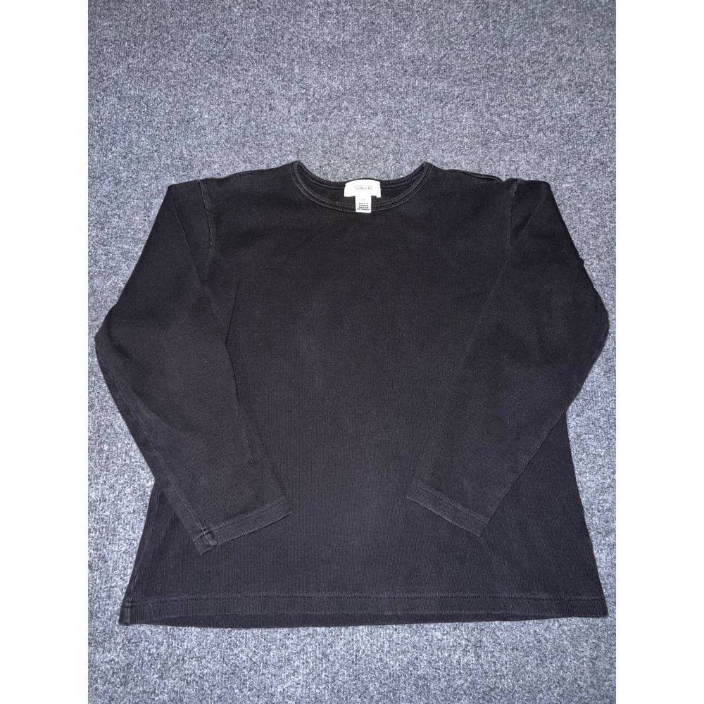 Talbots Womens Medium Black Ribbed Long Sleeve Cotton Spandex Top